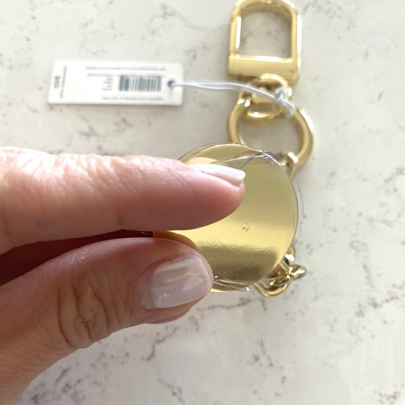 Tory Burch Gold Keychain w/ Black Mercer Leather Detail Inlay Key Fob - Picture 5 of 7